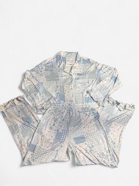 Altar'd State Women's Patchwork Pajama Set - Light Blue & Cream